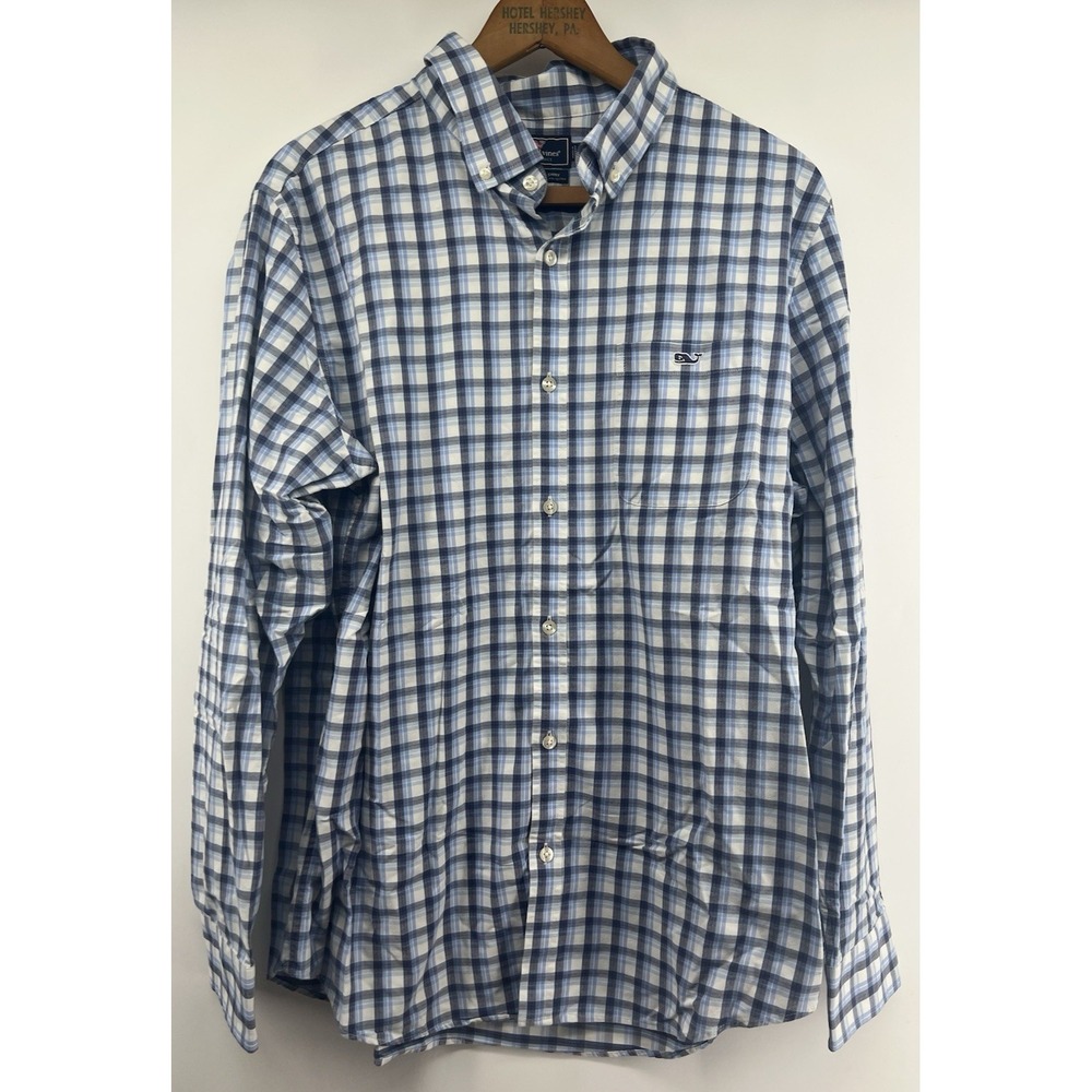 Vineyard Vines Performance Slim Fit Tucker Shirt Large Red White Blue Plaid